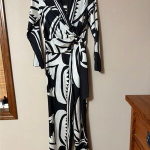 Mango Black and White Patterned Long Sleeve jumpsuit